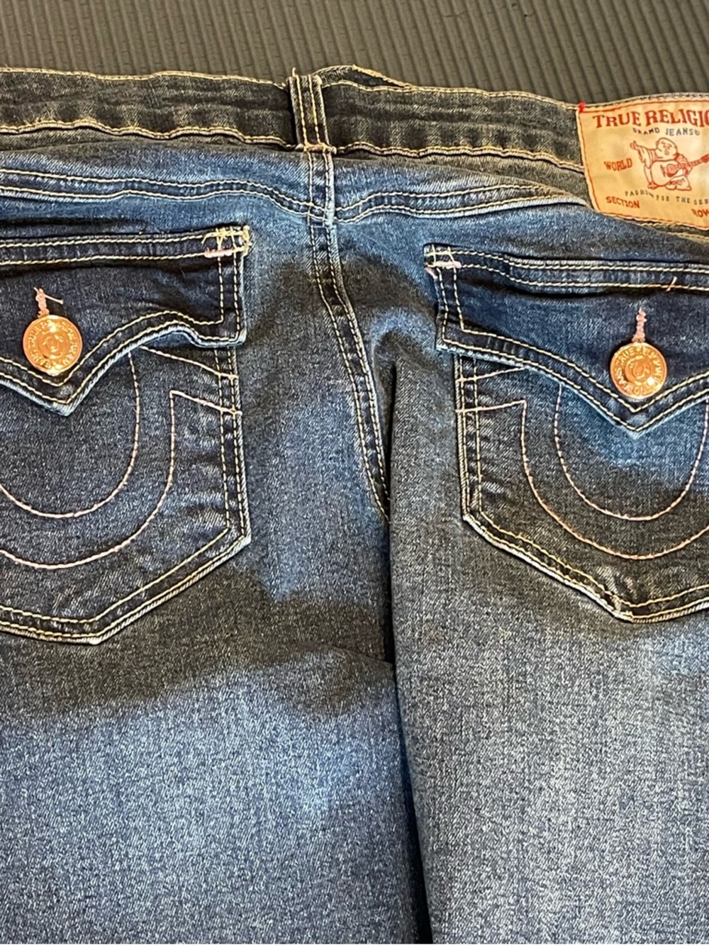 True Religion Women’s Blue Boot Cut Jeans with Signature Back Pockets